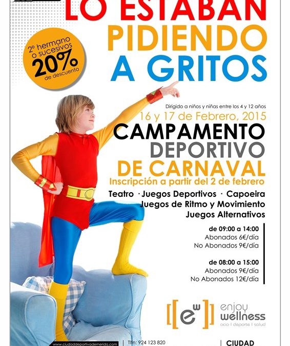 Abierto el plazo de inscripción para participar en el Campus Deportivo de Carnaval 2015 en la Ciudad Deportiva de Mérida