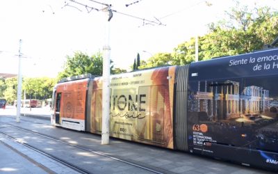 El Festival de Mérida y el Stone & Music Festival se promocionan en el tranvía de Sevilla