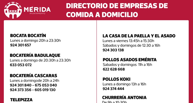 Listado de establecimientos inscritos para el reparto de alimentación y comidas a domicilio