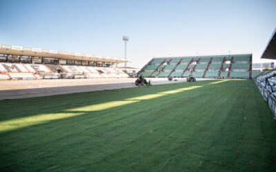 Avanza a buen ritmo la colocación de los tepes de césped del Estadio Romano