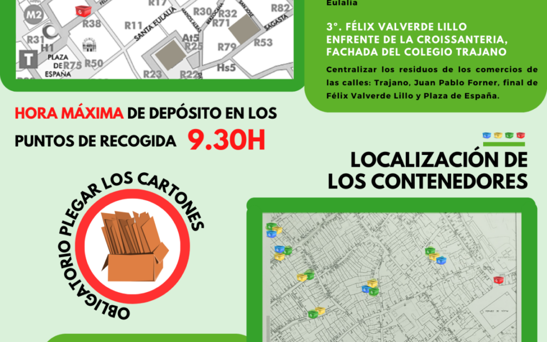 La delegación de Limpieza Viaria adelanta el horario de recogida de la basura y cartones del comercio y establece tres puntos para su depósito