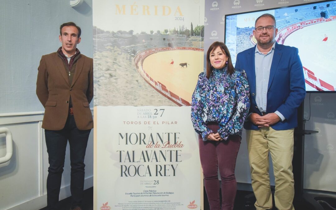 Mérida recupera los festejos taurinos de la mano del empresario José Luis Pereda que ha programado el 27 de abril la lidia de toros de El Pilar a cargo de Morante de la Puebla, Talavante y Roca Rey y una Clase Práctica de la Escuela Taurina de Diputación el día 28